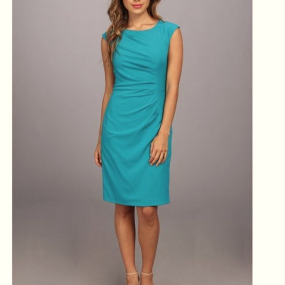 Calvin Klein Teal Dress With Pleated Side. Career. Office. Professional